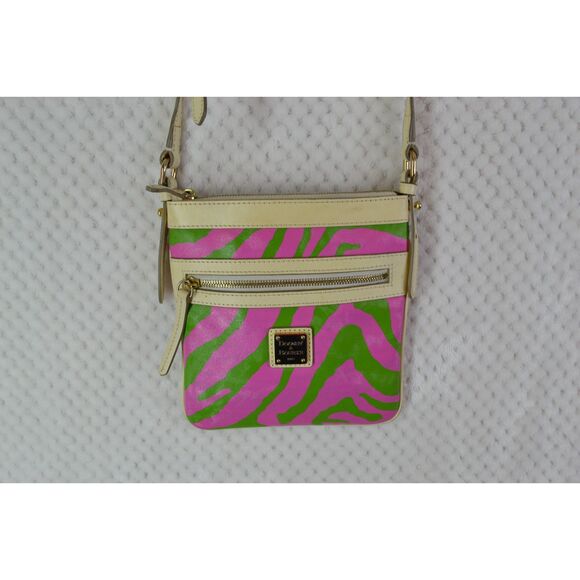 Dooney & Bourke Pink Green Zebra Leather Suki Crossbody Bag Y2K - Picture 1 of 16